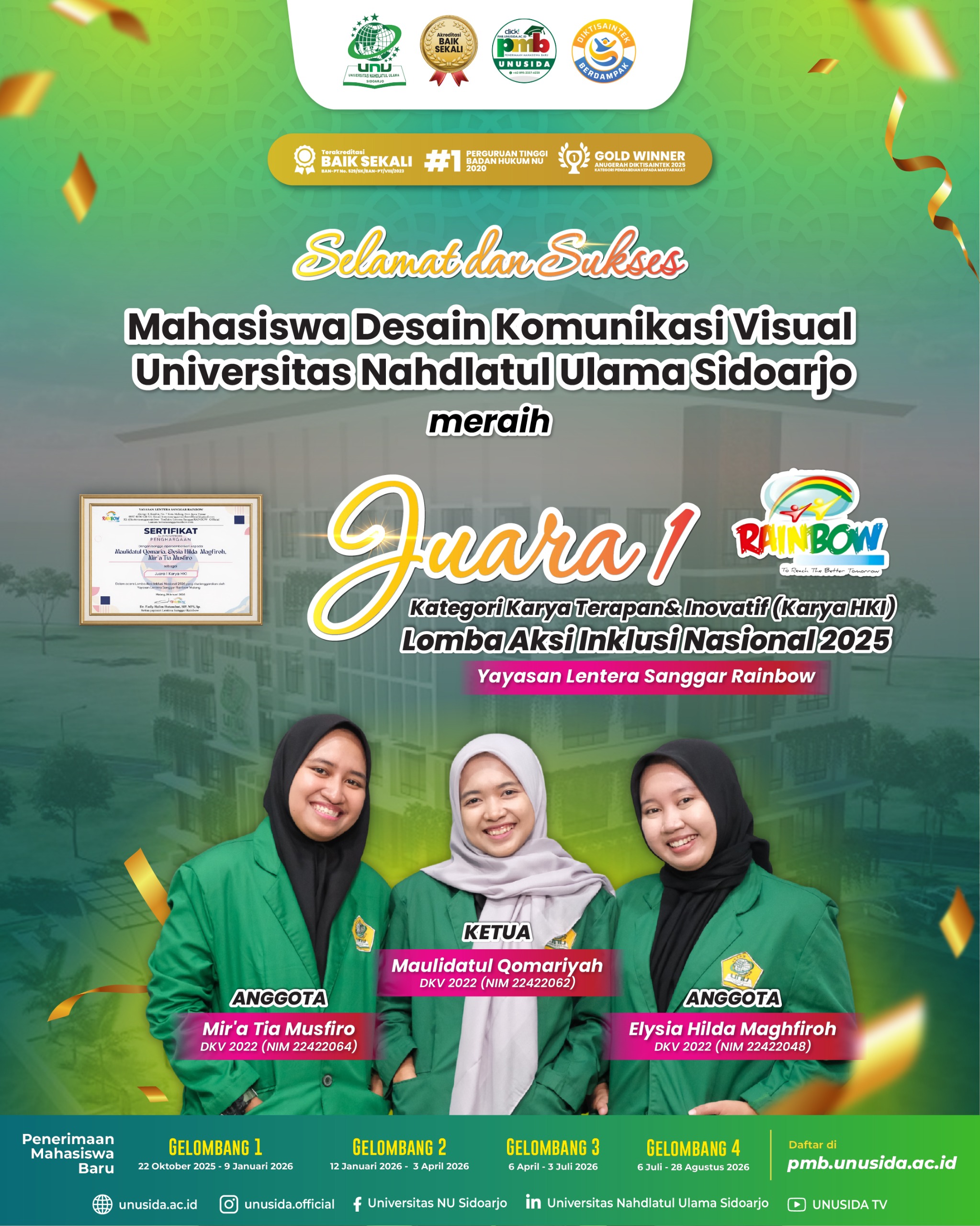 Mahasiswa DKV Raih Juara 1 Kategori Karya Terapan & Inovatif (Karya HKI) pada Lomba Aksi Inklusi Nasional 2025